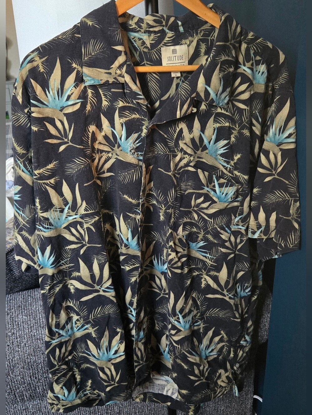 Solitude 100% Washable Silk Hawaiian Short Sleeve Button Up Shirt XL Extra Large